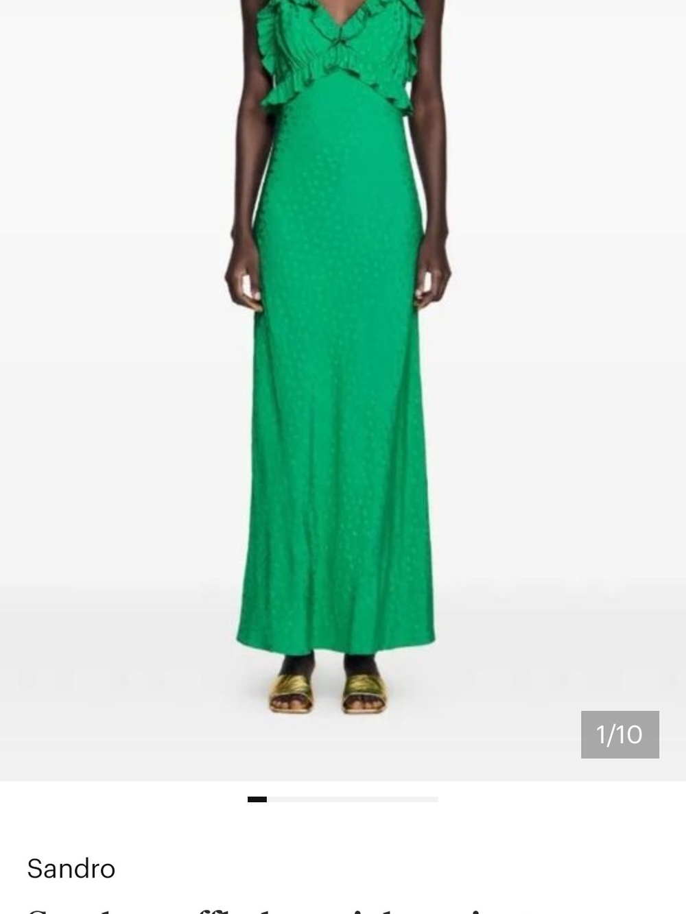 Sandro Ruffled-Detail Jacquard Maxi Dress Green Size 38
